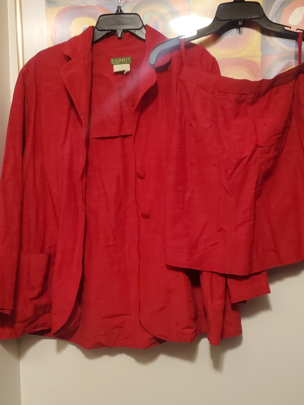 Esprit Vintage Red Two-Piece Blazer and Skirt Set